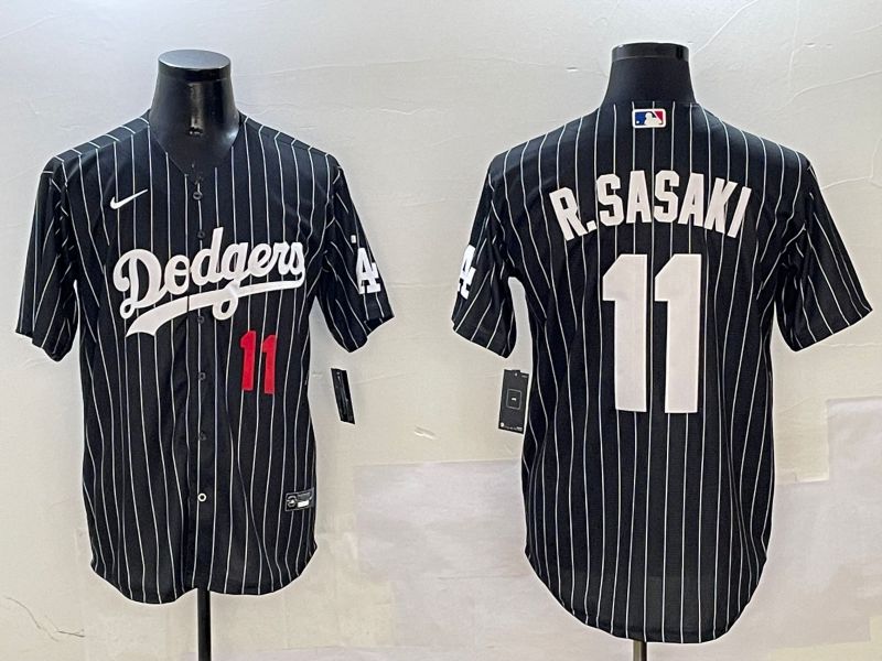 Men Los Angeles Dodgers 11 R.Sasaki Black Stripe Jointly Name 2025 Nike MLB Jersey style 9